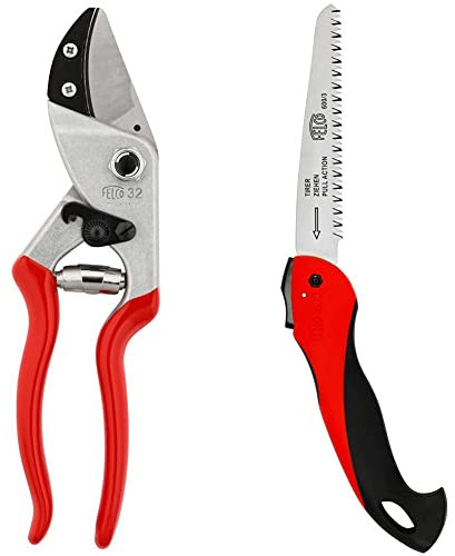 Felco Model 32 Secateurs, Silver/red, 35x15x5 cm & F600 Folding Pull-stroke Pruning Saw - Blade 16 cm, Red