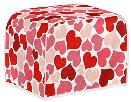 Kuiaobaty Pink Red Hearts Print Toaster Covers 4 Slice Dust Protection Toaster Bags with Hook, Protective Cover for Bread Machine