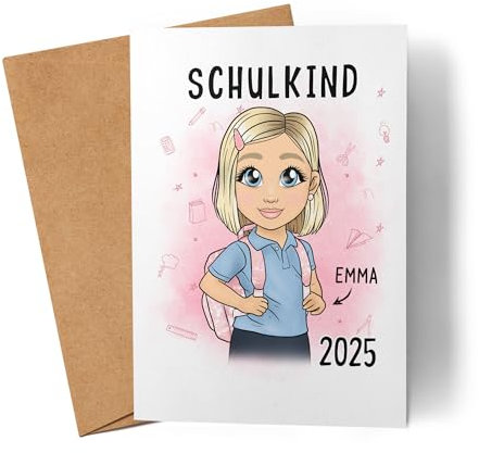 Kiddle-Design Einschulungskarte Schulkind 2025 Personalisierte Karte zur Einschulung Mädchen Erster Schultag Geschenkidee Glückwunschkarte