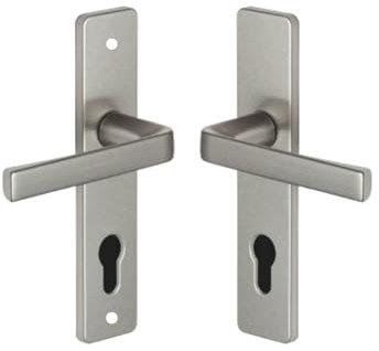 Vachette Set de Poignée de Porte sur Plaque KAZA - Version Clé I Porte Entrée/Cave/Abris de Jardin à Cylindre - Entraxe 165 mm - Matériau Aluminium Résistant - Garantie 10 Ans - Finition Anodinox