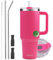SUNTQ Tasse de 1180 ml avec poignée, bouteille d'eau isotherme à double paroi sous vide avec paille et couvercle, en acier inoxydable, tasse à café de voyage, pour boissons, adaptée au porte-gobelet
