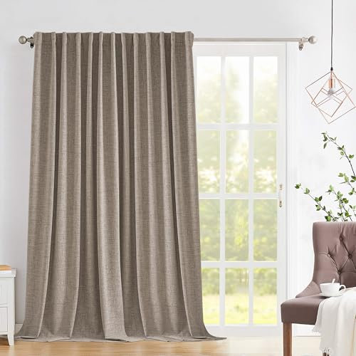 Novecozy Linen Blackout Curtains 96 Inches Long, Room Divider Curtains, Curtains & Drapes for Sliding Door/French Door, Rod Pocket/Back Tab/Hook Belt/Ring Clips(1 Panel, W100 x L96, Linen Color)