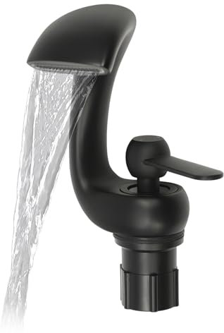 BRRIDE Wasserhahn Wasserfall Badarmatur Niederdruck Ein sanfter Wasserfluss Glatte abgerundete Kanten Bad Wasserhahn Einhebelmischer Elegant Taps Waschtischarmatur Waschbeckenarmatur Schwarz