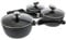 Pradel Excellence - PCUI001031-3 Casseroles Fonte d'Aluminium Ø16,18,20cm, Couvercles - Revêtement Anti-Adhésif Façon Pierre - Poignées Amovibles - Tout Feu