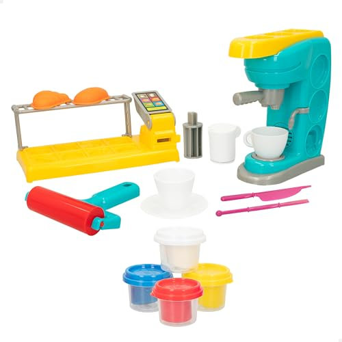 ColorBaby Play - Juego de plastilina, Incluye cafetera con Sonido, Expositor para Comida, Moldes Variados, Accesorios, Rodillo, Suave y Libre de tóxicos, Juguetes Manualidades (47269)