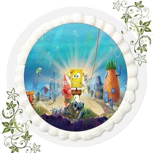 Für den Geburtstag ein Tortenbild, mit dem Motiv: Spongebob, Essbares Foto für Torten, Tortenbild, Tortenaufleger Ø 20cm ESSPAPIER Spongebob Nr. 13