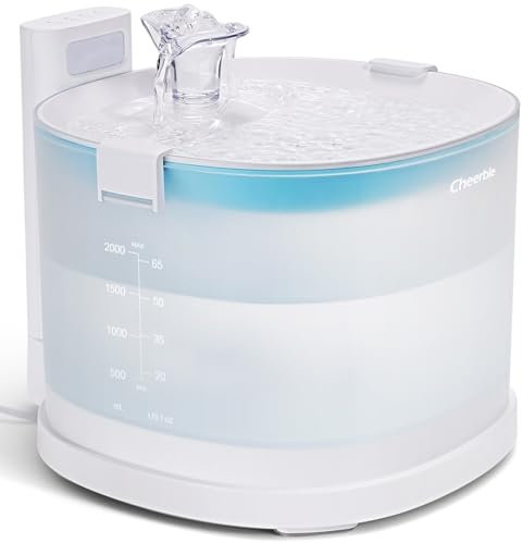 Cheerble E1 Cat Water Fountain for Drinking, 2L Pumpless Water Fountain Cat Bowl, with MagDrive™ Tech, Ultra Quiet, Easy Clean, Pet Water Fountain with Motion Sensor, Dual Dispensing Modes, BPA-Free