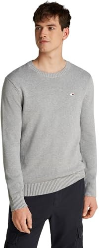 Tommy Jeans Men's Crew Neck Slim Fit Knitted Jumper, Grey (Grey HTR), XL