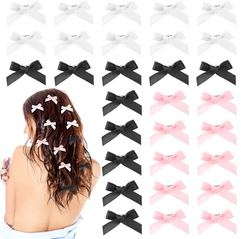 30 pinzas para el pelo con lazo de satén, mini pasadores de lazo antideslizantes, horquillas para el pelo kawaii, pinzas pequeñas de metal, accesorio de peinado de Halloween, para mujeres, niñas y