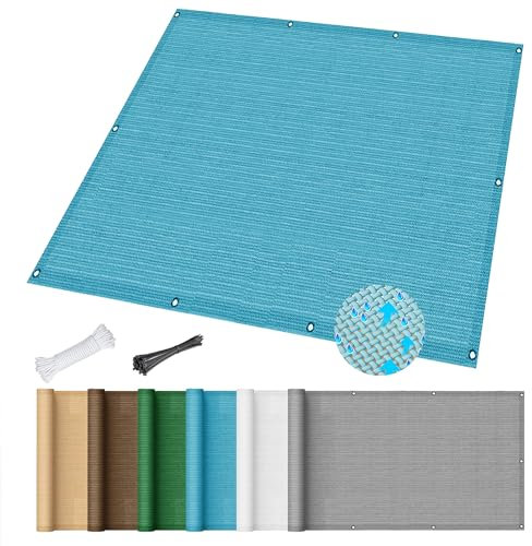 Sonnensegel Atmungsaktiv Rechteckig mit Ösen 200 x 350 cm Atmungsaktiv UV Schutz, Balkon Sichtschutz inkl Befestigungsseile für Terrasse, Balkon, Pool, Garten, Himmelblau