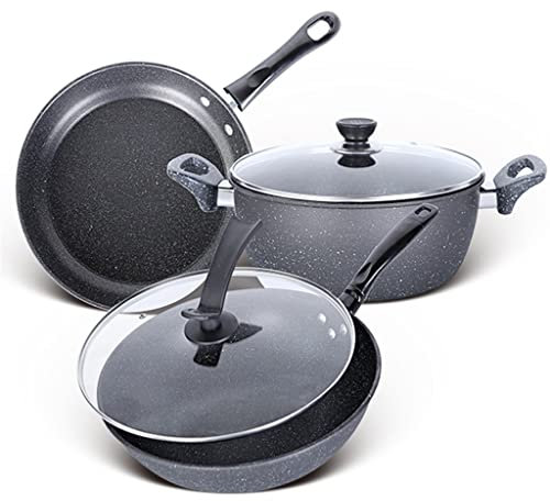CRBUDY Cookware Light Grey Cookware Set Soup Pot Set Frying Pan Milk Pot Cooking Pot Pan Non-Stick Pan Set Casserole Wok
