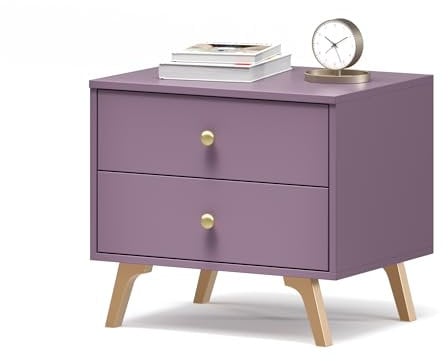Albello Nachttisch Selly Nachttisch für das Schlafzimmer Nachttisch Moderner Nachttisch mit Schränken Nachttisch Mit 2 Schubladen 54 cm x 48 cm x 41 cm Rosa Nachttisch