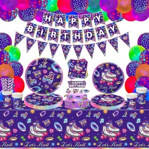 159 Pack Roller Skating Party Supplies Roll Thema Geburtstag Dekoration Roller Skate Geburtstag Party Geschirr Set Let's Roll Geburtstag Party Packs dient 20