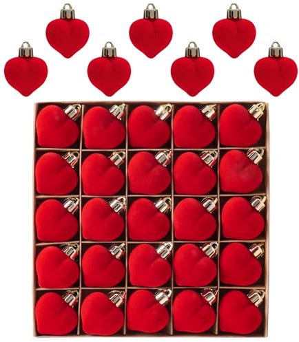 Valery Madelyn 16pcs Valentine's Day Tree Decorations,Heart Bauble Ornament, Red Velvet Shatterproof Heart Shape Baubles Hanging for Gift,Home Decor 4cm