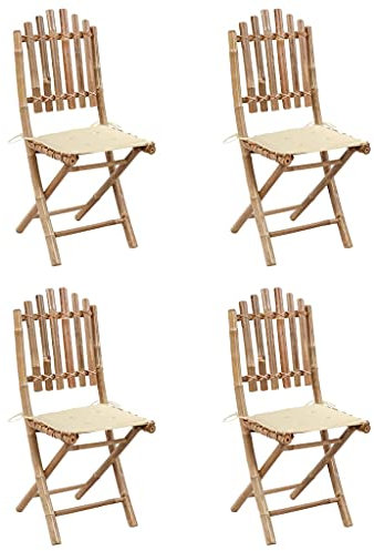 Kangmusi 5-TLG. Garten-Essgruppe mit Kissen Klappbar Bambus, Creme 3063962
