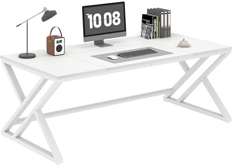 Mudmasa Schreibtisch Computertisch Weiß, PC Tisch, Bürotisch, Arbeitstisch, Esstisch, Konferenztisch Gaming Tisch Langer für Home Office, Industrie, Schreibtisch Metall, 180 x 80 x 75 cm (BxTxH)