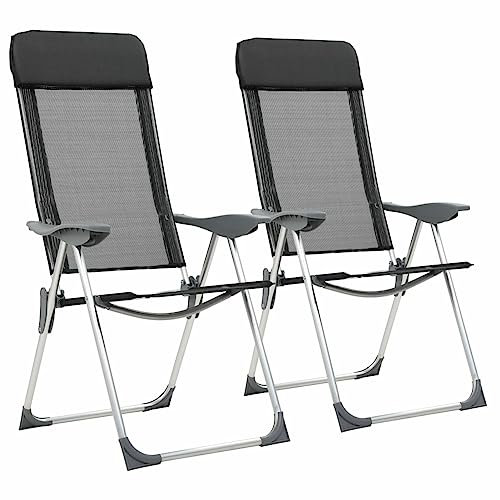Homgoday Klappstühle für Camping, 2 Stück, aus schwarzem Aluminium, Stühle für den Außenbereich, Gartenmöbel, Terrassenmöbel