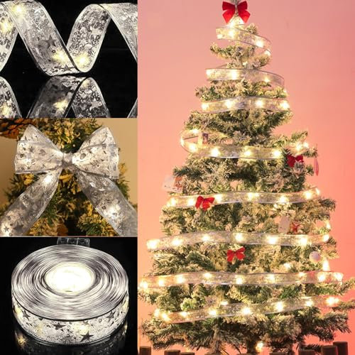 KOIROI Weihnachtsband Lichter, Weihnachtsbaum Lichter, 500cm 50 LED Glänzende Weihnachtsband Lichterketten, Weihnachtsbaum Beleuchtung, Christmas Tree Lights, Weihnachtsbaum Band für Innen Außen