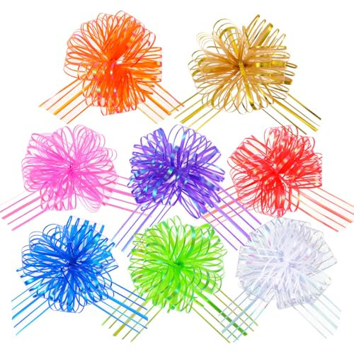 8 Stück Große Geschenkschleife 15cm Bunte Organza Ziehschleife Geschenkbänder zum Basteln und Verpacken für Geschenkverpackung Party Deko