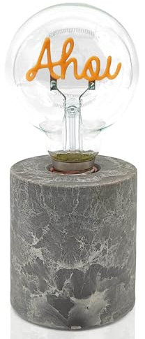Mea-Living Lucia TISCHLAMPE Beton Ahoi - kabellose Text Glühlampe, betonoptik Sockel Fuß, batteriebetrieben, industrial, retro