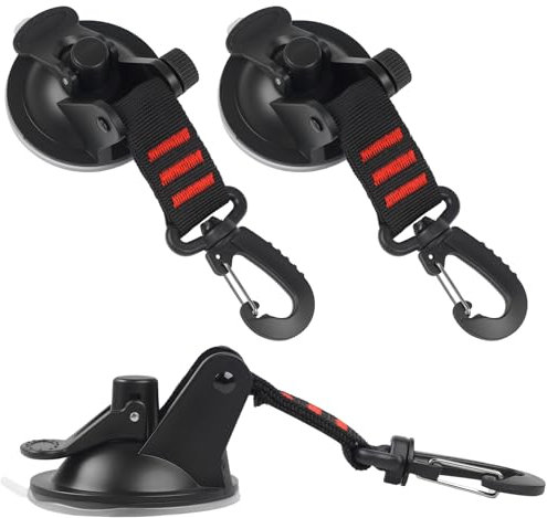 Plzoslly 4 Pack Heavy Duty Suction Cup Anchor with Securing Hook Tie Down, Camping Tarp Accessory Suction Cup Attachment for Camping Car Van Truck Boat and Home(Red)
