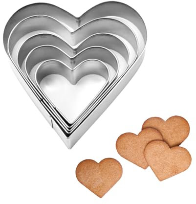 5 Pcs Heart Cookie Cutters,Valentine's Day Heart Shaped Cookie Cutter Set,Biscuit Cake Kids Cookies Usable,Shaped Mini Stainless Creative Love Hearts,for Valentine,Candlelit Dinner Foods Make Shaping