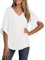 YGJIEGENG Women's Chiffon Blouse Ladies Tops Elegant Casual Loose 3/4 Ruffled Split Sleeve V Neck Summer Blouse T Shirts,White, Large