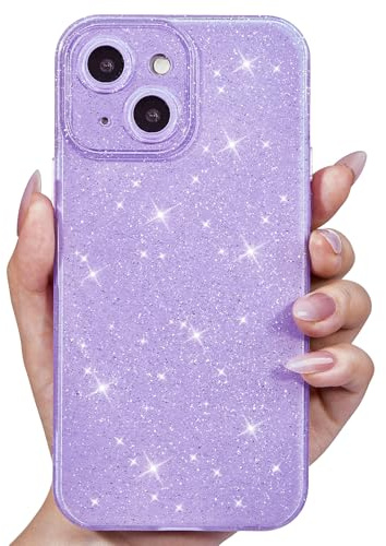 Svanove for iPhone 14 Plus Case Glitter, Sparkly Girly Cute Bling Sparkle Shiny Shimmer Bright Phone Case for Women, Glittery Thin Slim Jelly Soft Silicone Rubber Gel Plastic Cover, Purple Lavender