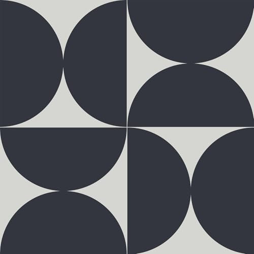 Fiula 44Cm X 10M Papier Peint Autocollant À Motif Géométrique Film Adhésif Pour Meubles Bleu Foncé Et Gris Film Pour Meubles Semi-Circulaire Imperméable Vintage Papier Peint Salon Chambre