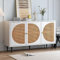 Physport Sideboard with 3 rattan decorated doors, highboard with metal handles, for bedroom & living room & office, white, 129.8 x 40 x 76 cm