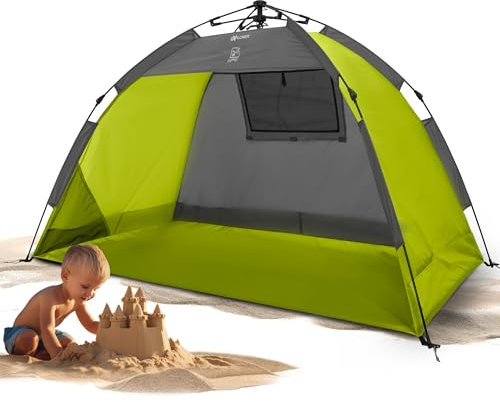 EXPLORER Automatik Strandmuschel mit UV Schutz 80+ [190x100x110cm] kleines Packmaß leicht und schnell in Sekunden aufgebautes Strandzelt Sonnenschutz Muschel automatisch Windschutz grün