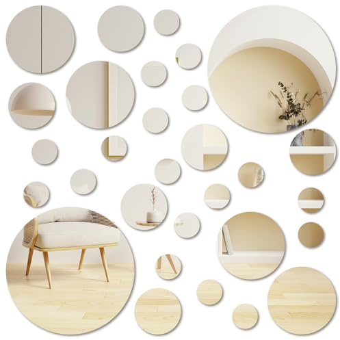 Bremorou Lot de 30 miroirs ronds en verre véritable pour décoration murale - Autocollants muraux amovibles pour travaux manuels, projets de bricolage