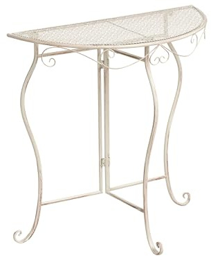 Beliani Garden Bistro Table Half-Round 80 cm 36 cm Iron E-Coating Finish Beige Water Resistant, Folelli