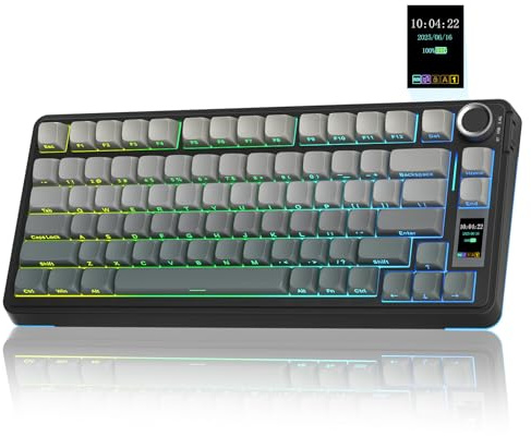 AULA S75Pro Wireless Gaming Keyboard 75 Percent,BT5.0/2.4G/USB-C Mechanical Keyboards with Screen & Multifunction Knob,Five-layer Padding,Hot Swap,RGB Backlit,Creamy Keyboard for Win/MAC (Black)