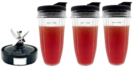 ABKR-24Oz Blender Cup with Lid， Compatibie for Ninja Auto IQ Pro BL480, BL482, BL642, BL682, BL450, BN401, BN751, BN801, Foodi SS351 Parts