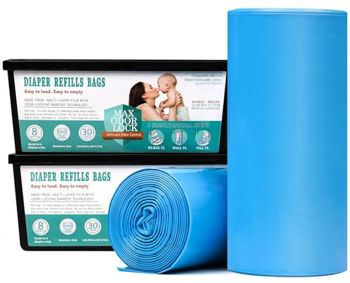 MOEMOE BABY Nappy Bin Refills,Compatible with Diaper Genie Signature & Platinum Nappy Disposal Bags,2 Pack,With Max Odor Lock Technology,Holds Up to 2800 Nappies,60 Bags for Baby Room,Kitchen,Bathroom