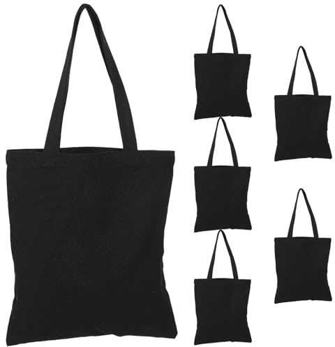 RUNROTOO Lot de 6 sacs fourre-tout en toile pour loisirs créatifs, bricolage, peinture, sublimation - noir pour courses - réutilisable avec poignée - Convient aux femmes et aux hommes pour le