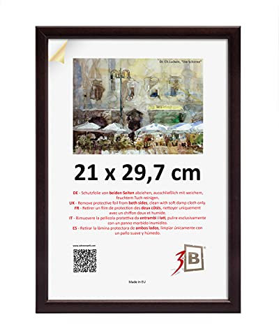 3-B Bilderrahmen ULM 21x29,7 cm (A4) - dunkel braun - Holzrahmen, Fotorahmen, Portraitrahmen mit Acrylglas