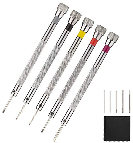 STARVAST 5 Pièces Tournevis Precision Horlogerie avec 5 Pièces de Remplacement Supplémentaire Montre Outil de Montre pour les Horlogers, Réparation de Montres et Chiffon de Nettoyage