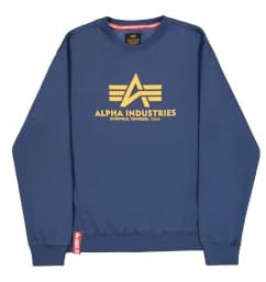 Alpha Industries Men's Basic Sweater Sweatshirt, Opaque, New Navy/Wheat, XXL