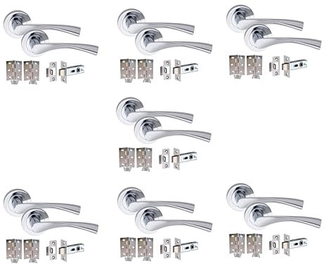 Golden Grace Astrid Design Modern Door Handles Lever Latch On Round Rose in Polished Chrome Finish - 7 Sets