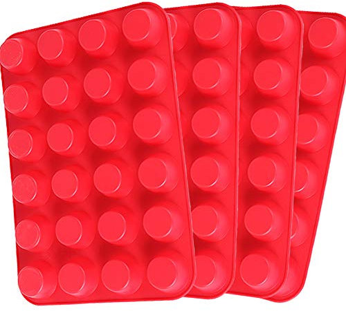 Qtopun Modern Red Silicone Baking Pan, 4 Pack 24 Cup Silicone Muffin Pans, Oven & Dishwasher Safe