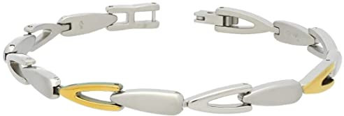 Boccia Armband aus glanzpoliertem Reintitan mit goldplattierten Details, in der Farbe: Silber, Maße: Länge: 20 cm, Breite: 0,4 cm, 03033-02