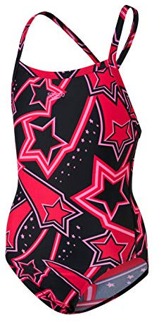 Speedo Allover X Back 1PC JF Survêtement Garçon, Noir, Rouge et Rose (Scarlet/azelea), 13-14