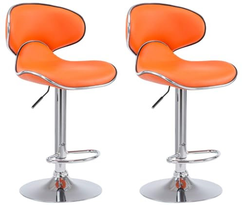 CLP 2er Set Barhocker Las Vegas Mit Kunstlederbezug I Höhenverstellbarer Barstuhl Mit Fußstütze, Farbe:orange, Gestell Farbe:Chrom