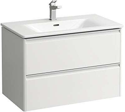 Laufen Palace Set, Waschtisch, 1 Hahnloch, Überlauf, inkl. Base Waschtischunterbau, 2 Schubladen, 800x545mm, Griffleiste Aluminium schwarz, Farbe: Weiss matt - H8617052601041