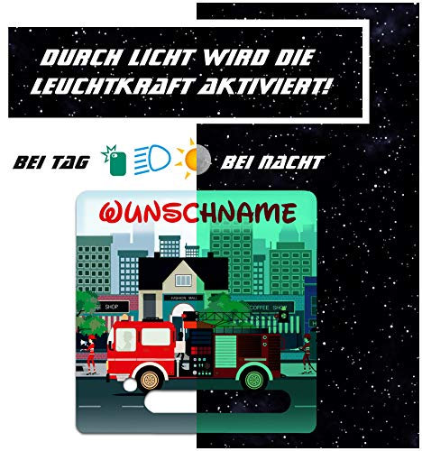 yabaduu Schutzfolie Schutzcover für Toniebox passgenau selbstklebend kindgerecht Folie Zubehör für Kinder Spielzeug (Y031-13 Feuerwehr, Mit Wunschname Nachtleuchtend)