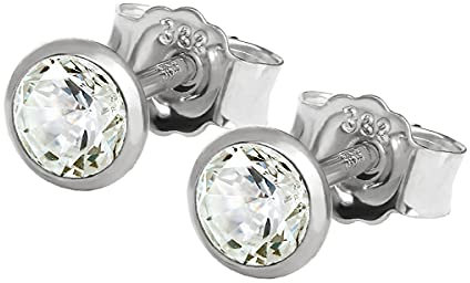 NKlaus Paar Ohrstecker 4,0mm Weißgold 333 8 Karat Gold Ohrringe Kristall Zirkonia Weiß Weiß Damen Herren Ohrstecker