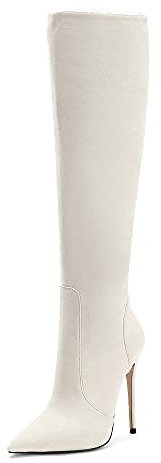 JIEEME Pelle velvet elegante pointed toe stiletto slip-on tacco alto con stivali sopra il ginocchio da 12 cm da donna taglia grande 35-45 twj0702, beige., 35 EU