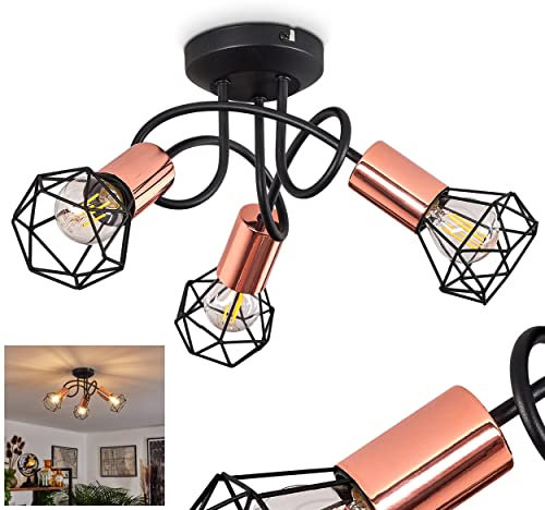 Deckenleuchte Baripada, 3-flammige Deckenlampe aus Metall in Schwarz/Kupferfarben, Leuchte im modernen Design m. Gitterschirmen, 3 x E14-Fassung, mit Lichteffekt, ohne Leuchtmittel